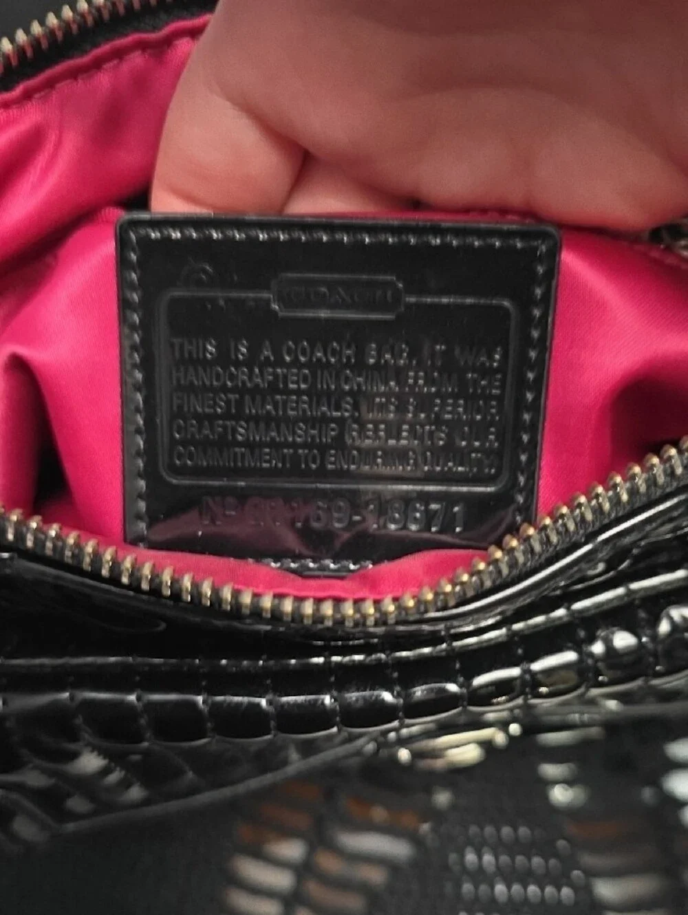 Coach Black Patent Shoulder Bag with Silver-Tone Hardware W/ Hot Pink Interior